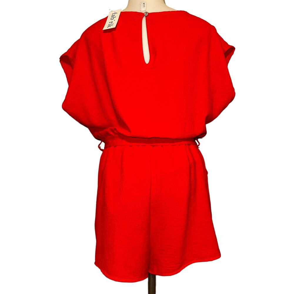 Fab’rik Women’s Size Small Ellisyn Short Sleeve Cowl Neck Romper Red Belted - Picture 2 of 6